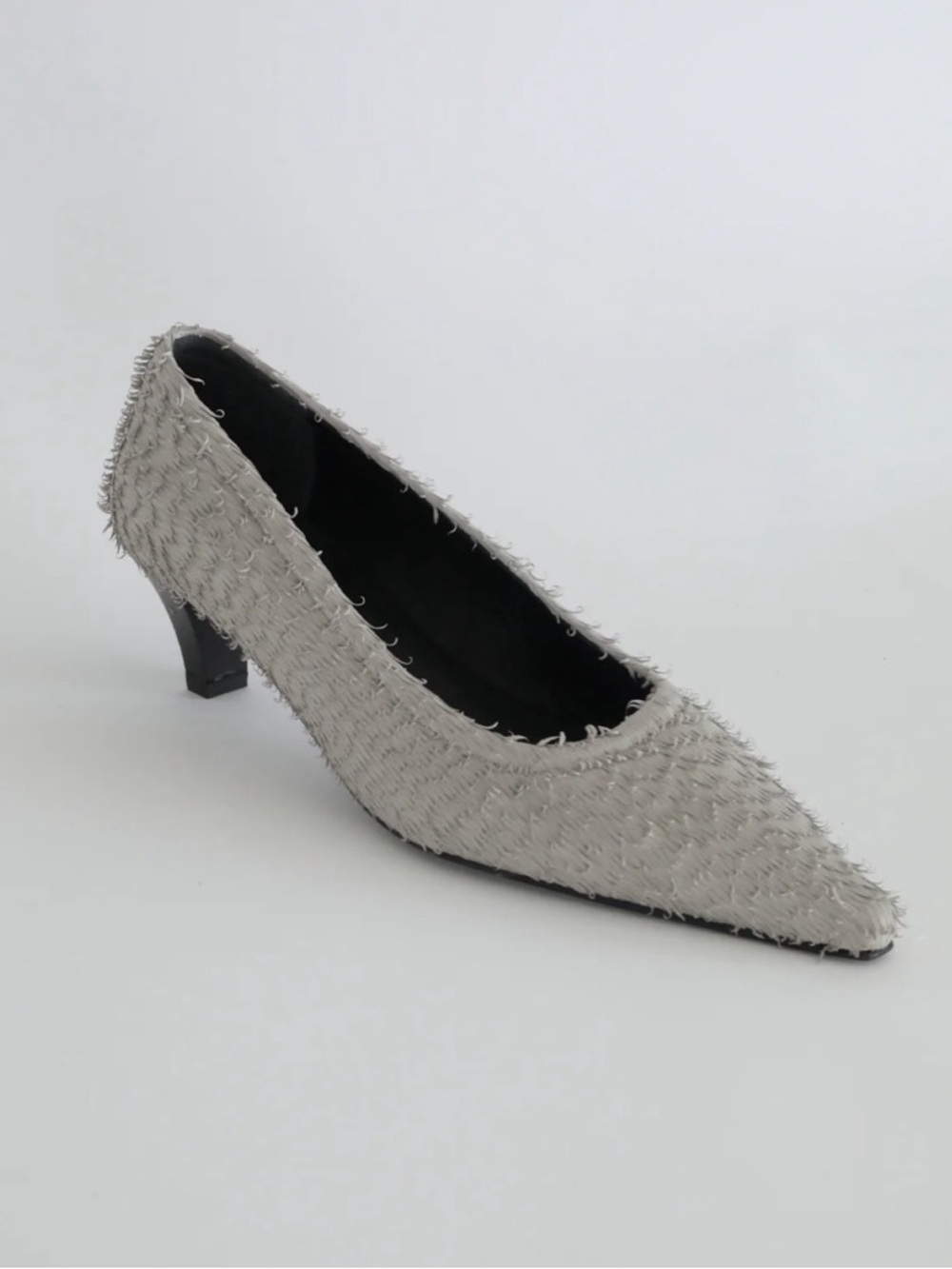 Paloma Wool Fringe-Textured Pointed Mid Heel in Light Gray
